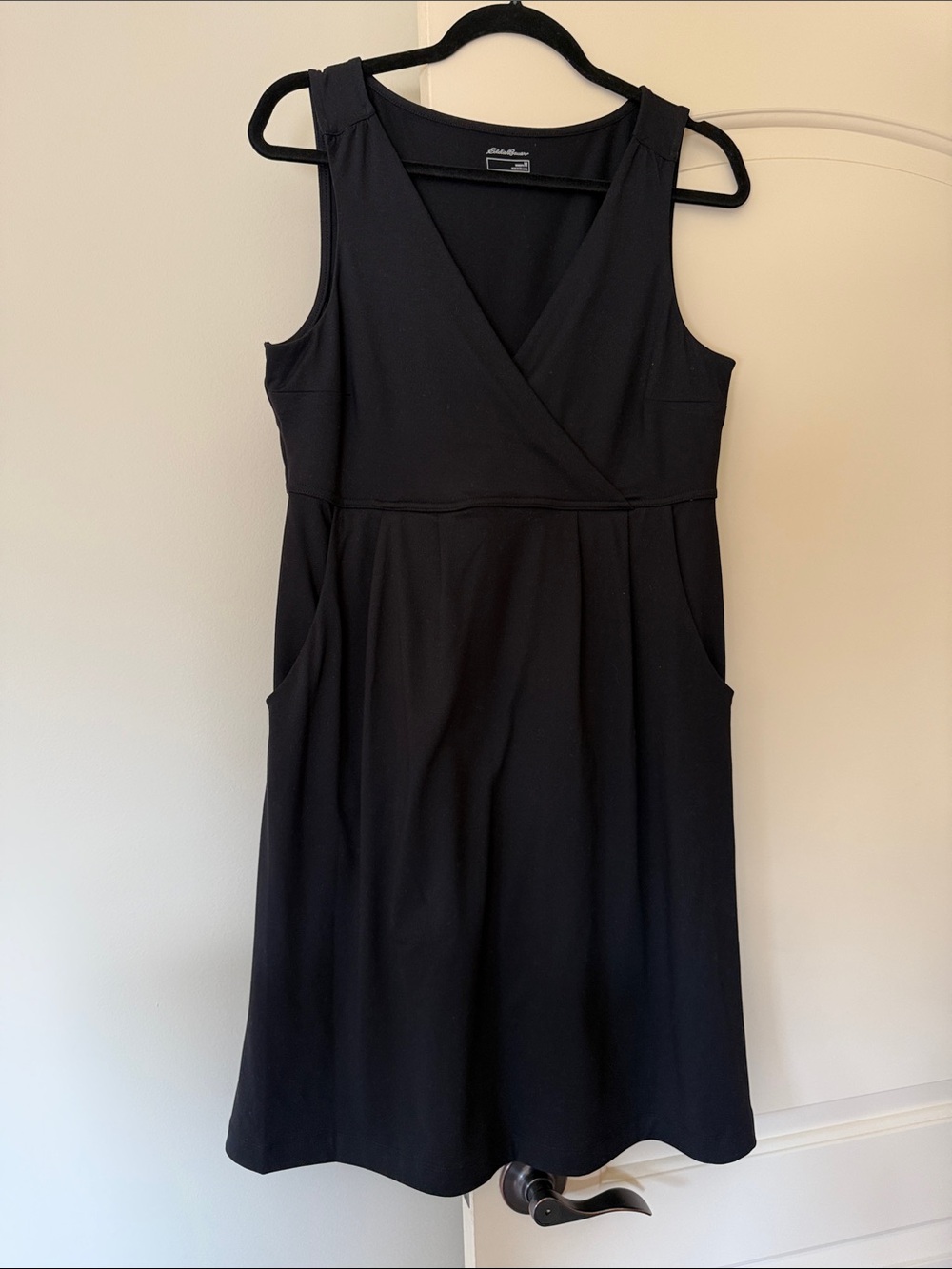 Eddie Bauer Black Sleeveless Faux-Wrap Midi Dress